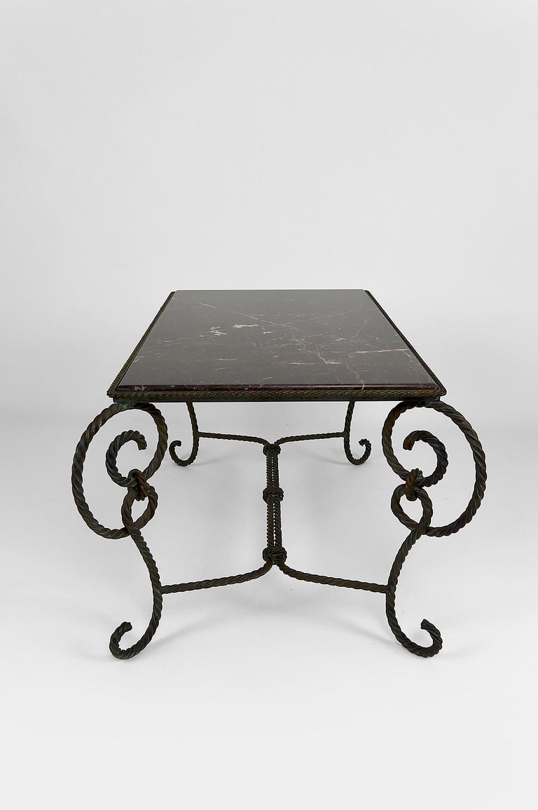 Rectangular Art Deco Coffee Table in Wrought Iron and Black Marble, France, 1940 For Sale 2