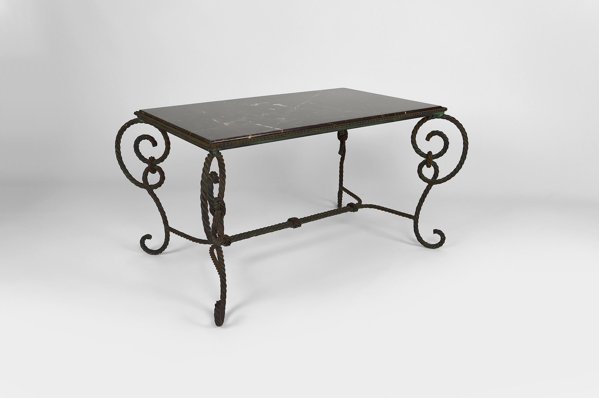 Rectangular Art Deco Coffee Table in Wrought Iron and Black Marble, France, 1940 3