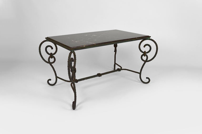 Rectangular Art Deco Coffee Table in Wrought Iron and Black Marble, France, 1940 For Sale 3