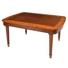 Antique Belgian Art Deco Dining Table in Plum Mahogany & Root Wood with Inlays