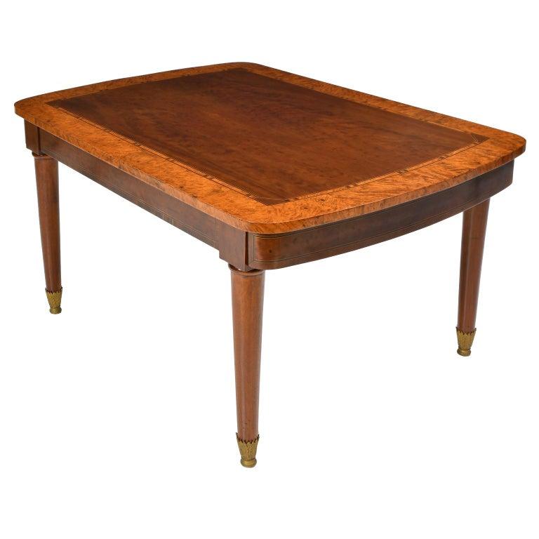 Turned Antique Belgian Art Deco Dining Table in Plum Mahogany & Root Wood with Inlays For Sale