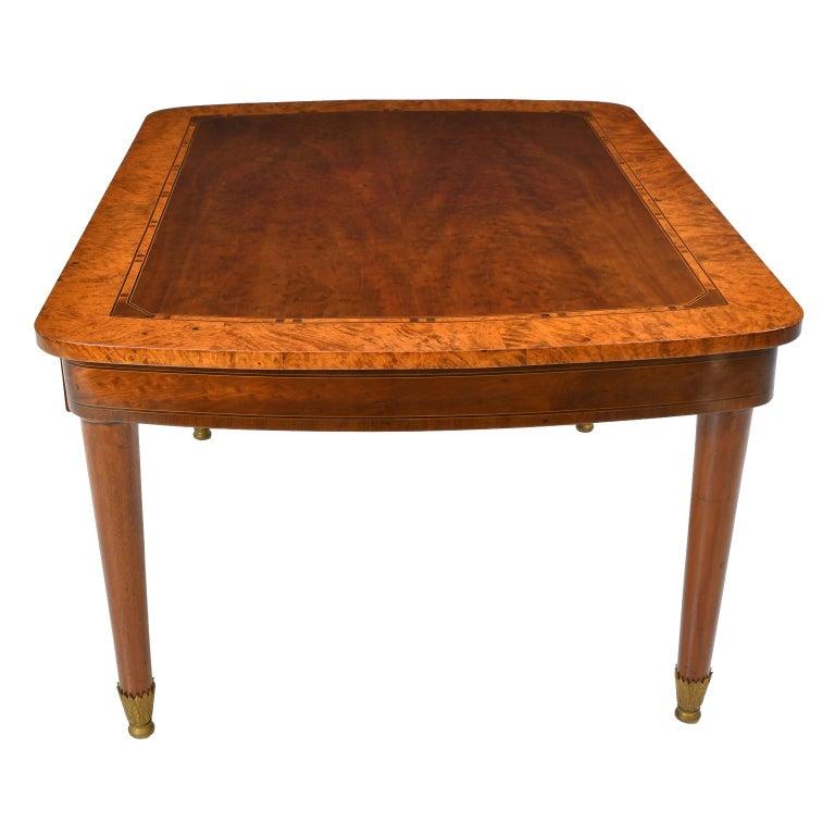 Antique Belgian Art Deco Dining Table in Plum Mahogany & Root Wood with Inlays In Good Condition For Sale In Miami, FL