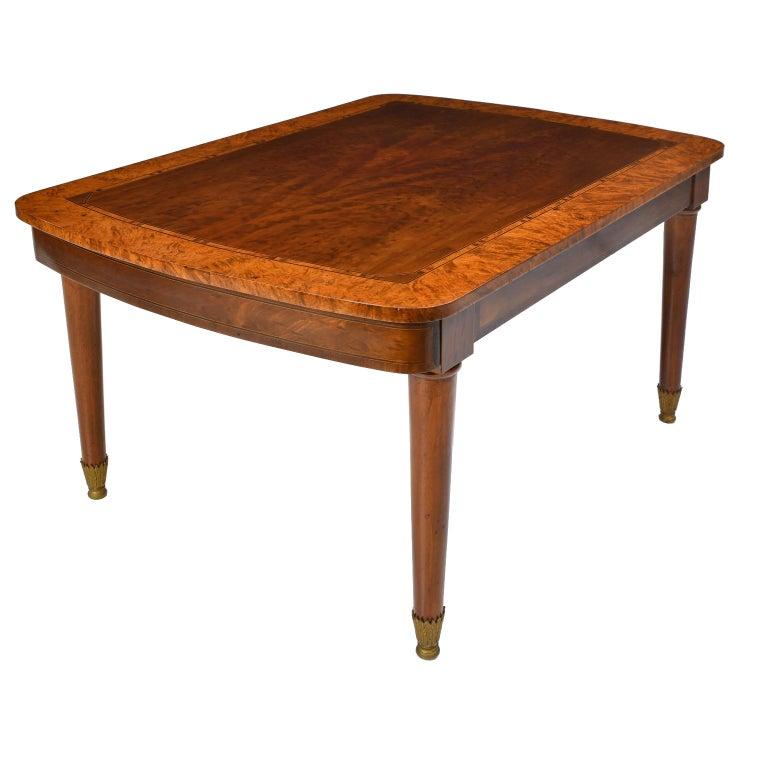 20th Century Antique Belgian Art Deco Dining Table in Plum Mahogany & Root Wood with Inlays For Sale
