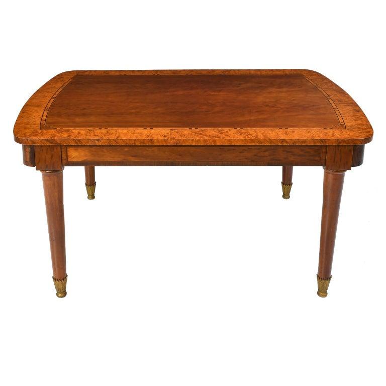 Brass Antique Belgian Art Deco Dining Table in Plum Mahogany & Root Wood with Inlays For Sale