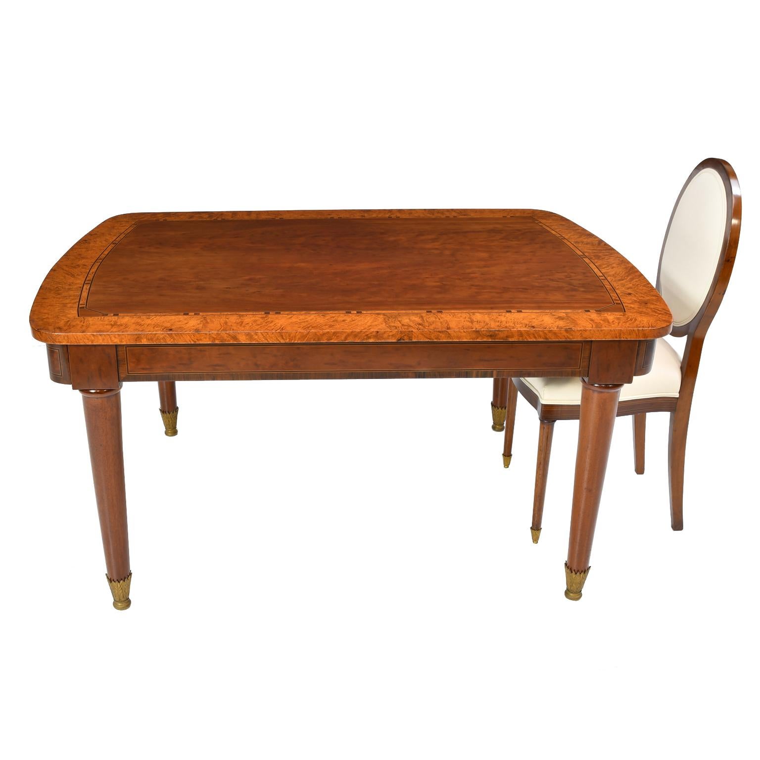 Polished Rectangular Art Deco Dining Table in Various Woods with Original Set of 6 Chairs