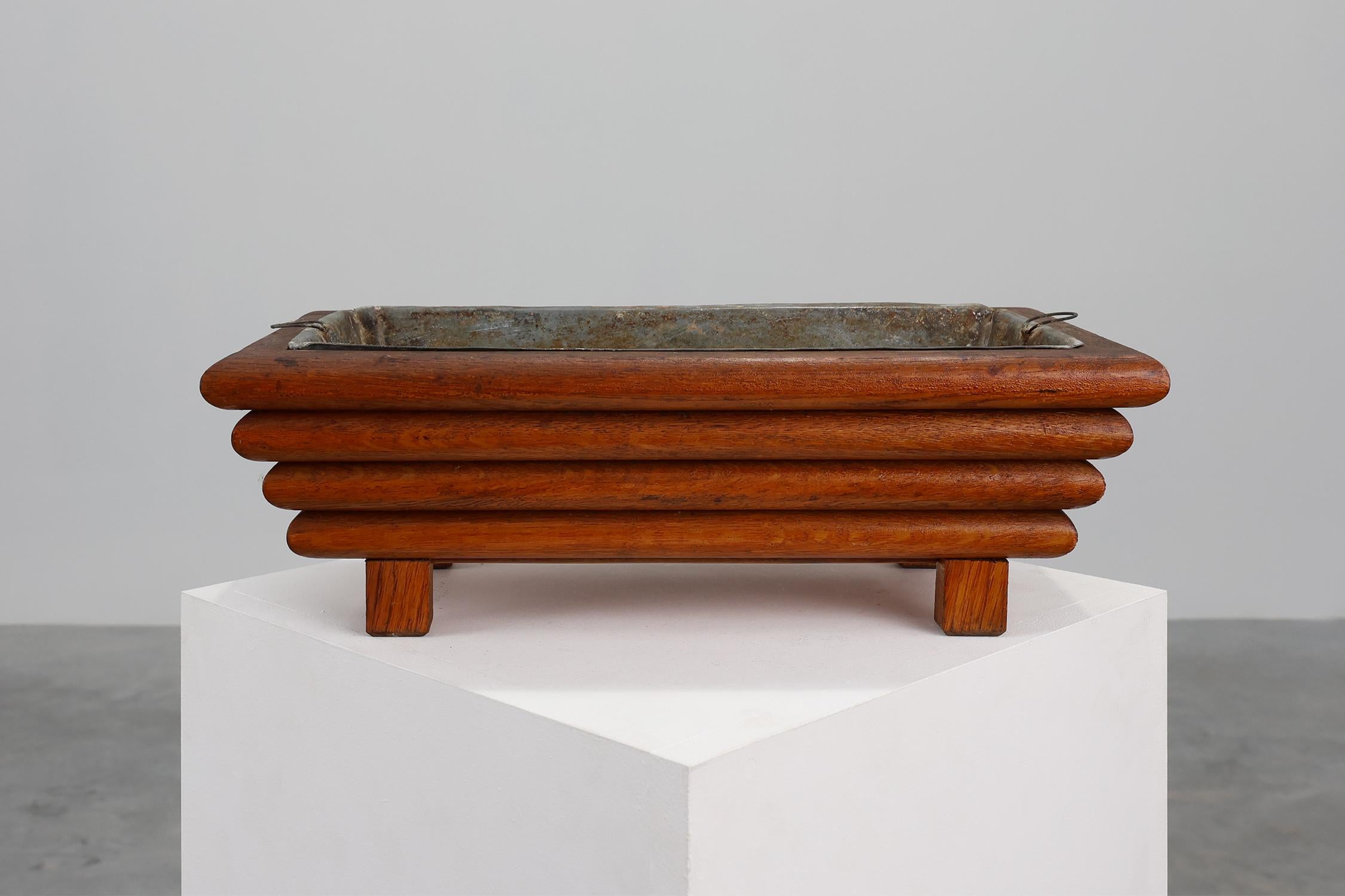 Metal Rectangular Art Deco planter in wood, France 1920 For Sale
