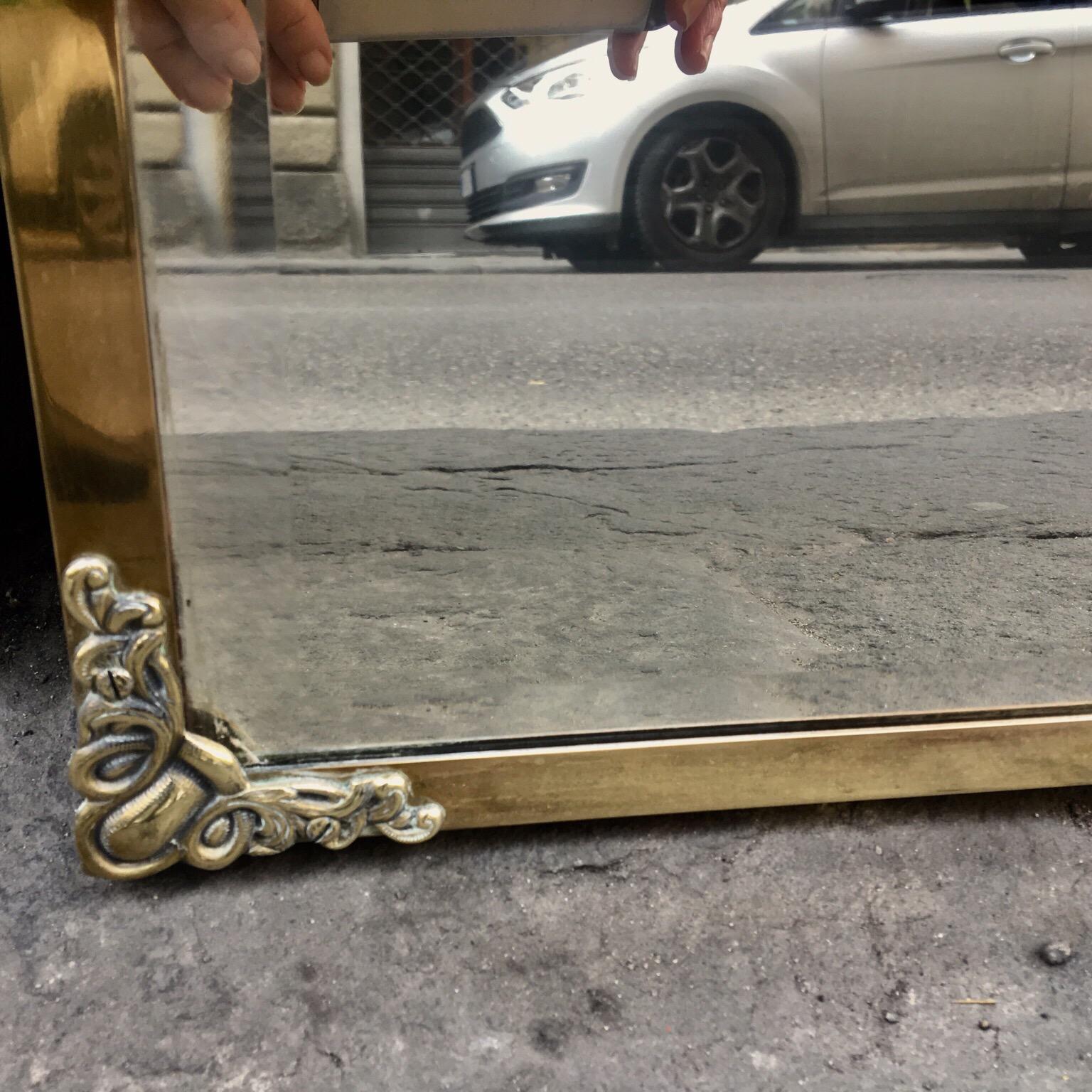 Rectangular Art Nouveau Mirror with Brass Frame and Friezes, Early 1900 For Sale 9