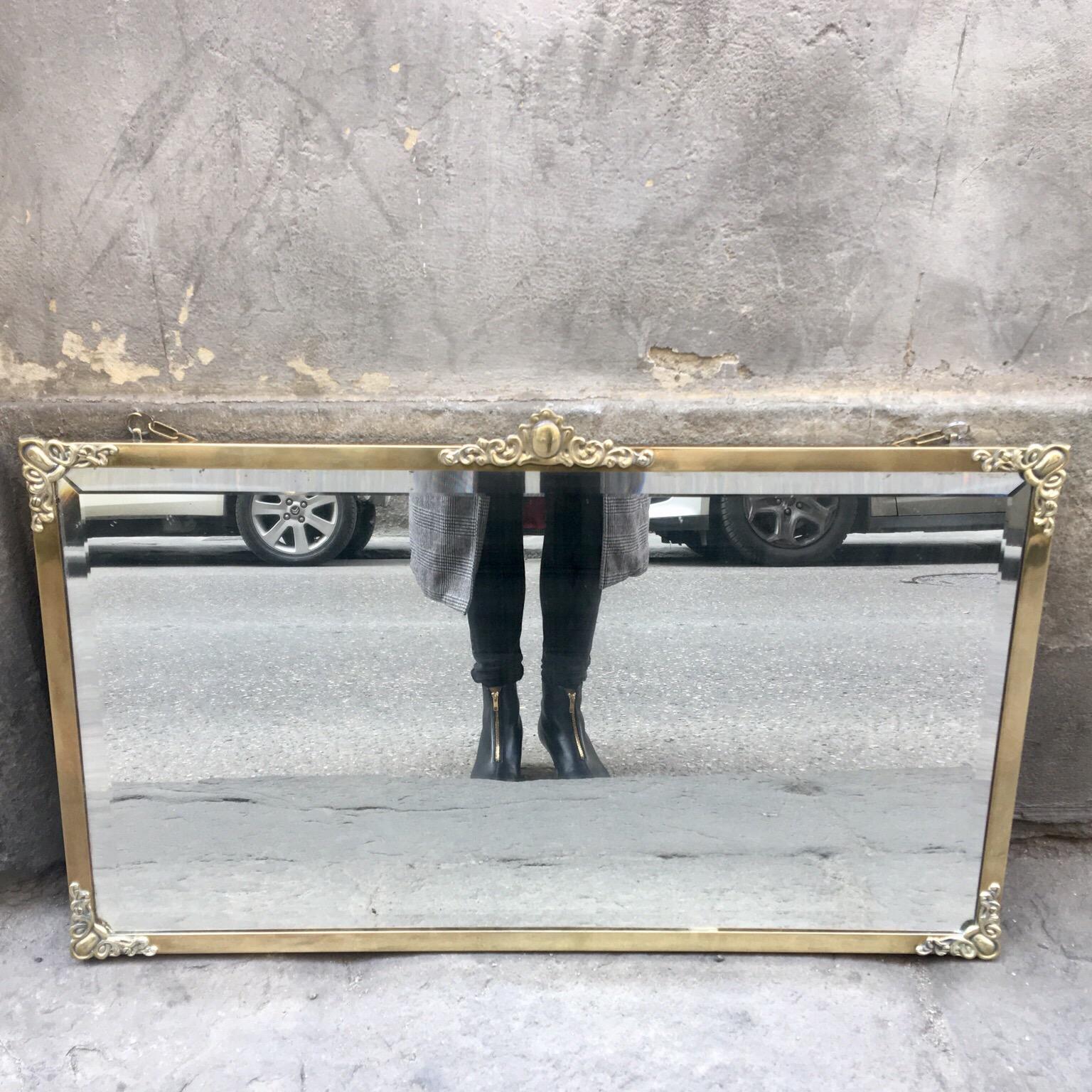 Rectangular Art Nouveau Mirror with Brass Frame and Friezes, Early 1900 For Sale 1