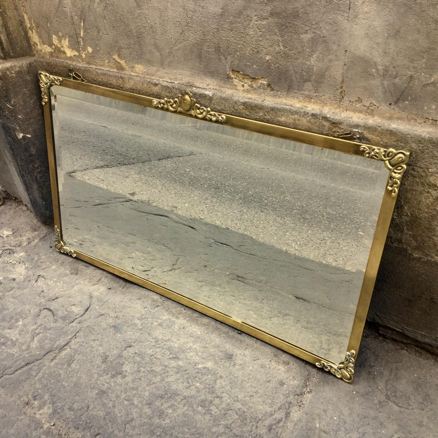 Rectangular Art Nouveau Mirror with Brass Frame and Friezes, Early 1900 For Sale 2