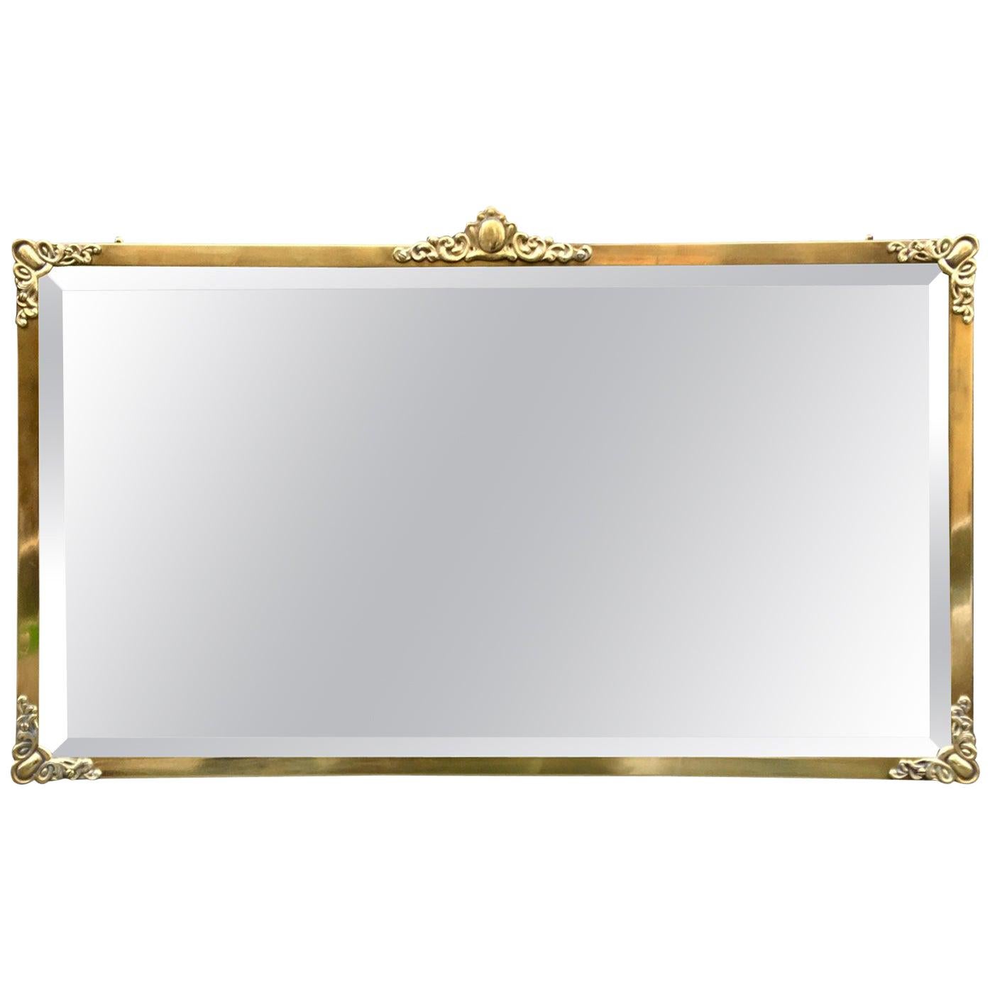 Rectangular Art Nouveau Mirror with Brass Frame and Friezes, Early 1900