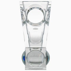 Rectangular Baccarat Signed Geode Clear Crystal Vase with Holes, France
