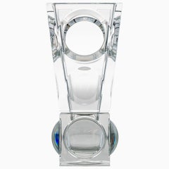Vaso rettangolare di cristallo trasparente Baccarat firmato Geode con fori, Francia