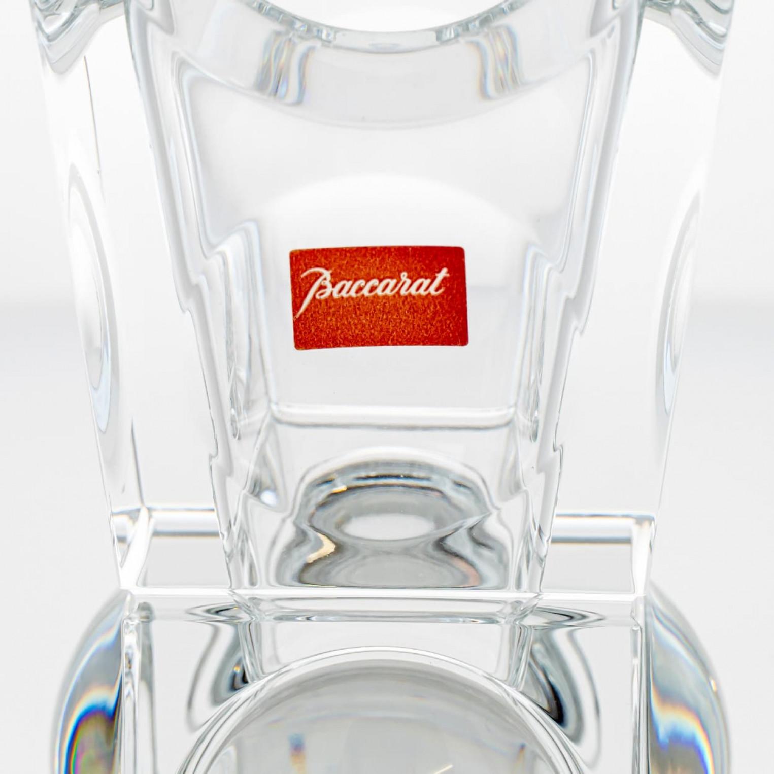 Moderno Rectangular Baccarat Signed Geode Clear Crystal Vase with Holes, France in vendita