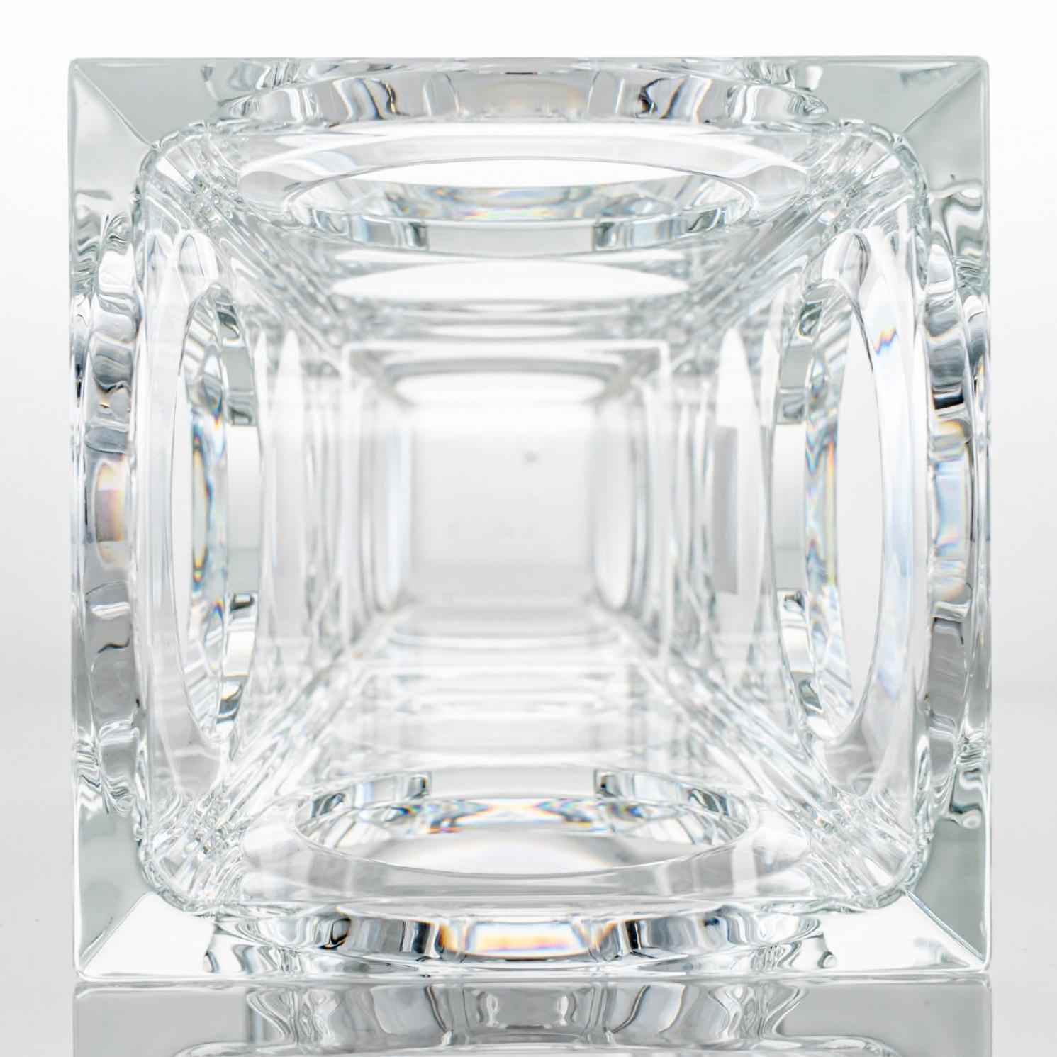 Francese Rectangular Baccarat Signed Geode Clear Crystal Vase with Holes, France in vendita