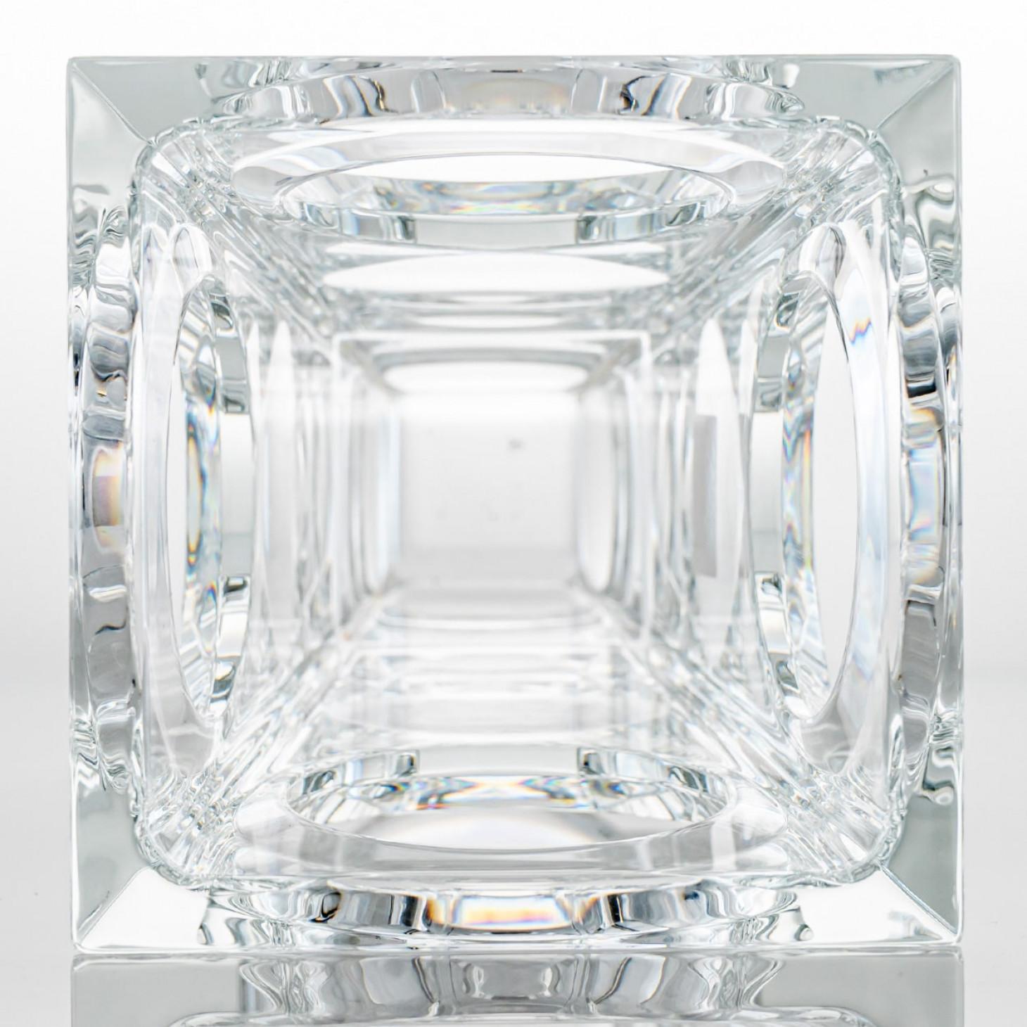 Francese Rectangular Baccarat Signed Geode Clear Crystal Vase with Holes, France in vendita