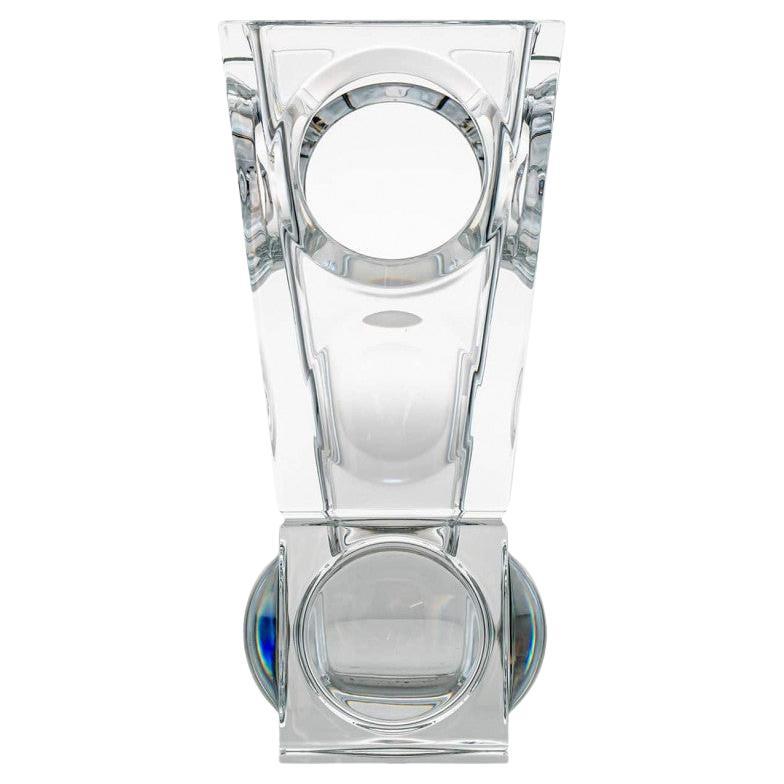 Rectangular Baccarat Signed Geode Clear Crystal Vase with Holes, France in vendita