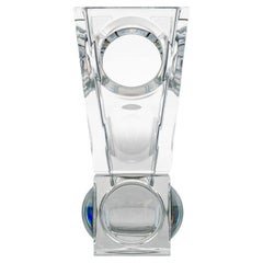 Rectangular Baccarat Signed Geode Clear Crystal Vase with Holes, France