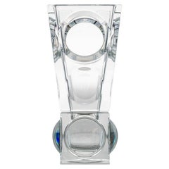Rectangular Baccarat Signed Geode Clear Crystal Vase with Holes, France