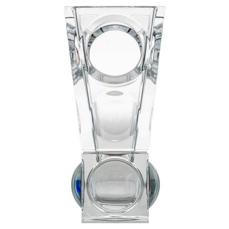 Jarrón rectangular de cristal transparente geoda con agujeros, firmado por Baccarat, Francia en venta