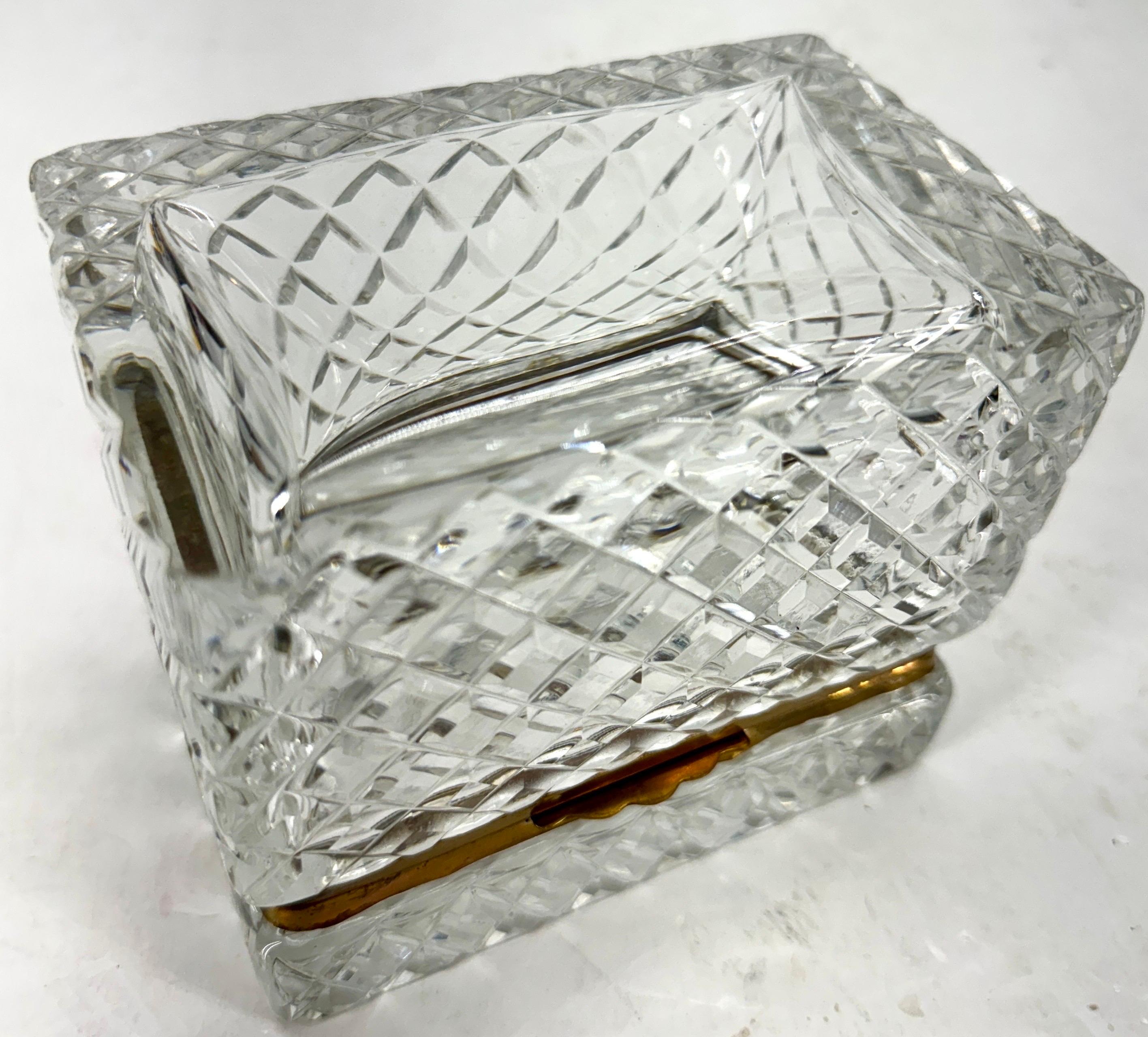 Rectangular Baccarat Style Cut Crystal Lidded Box with Brass Hardware For Sale 7