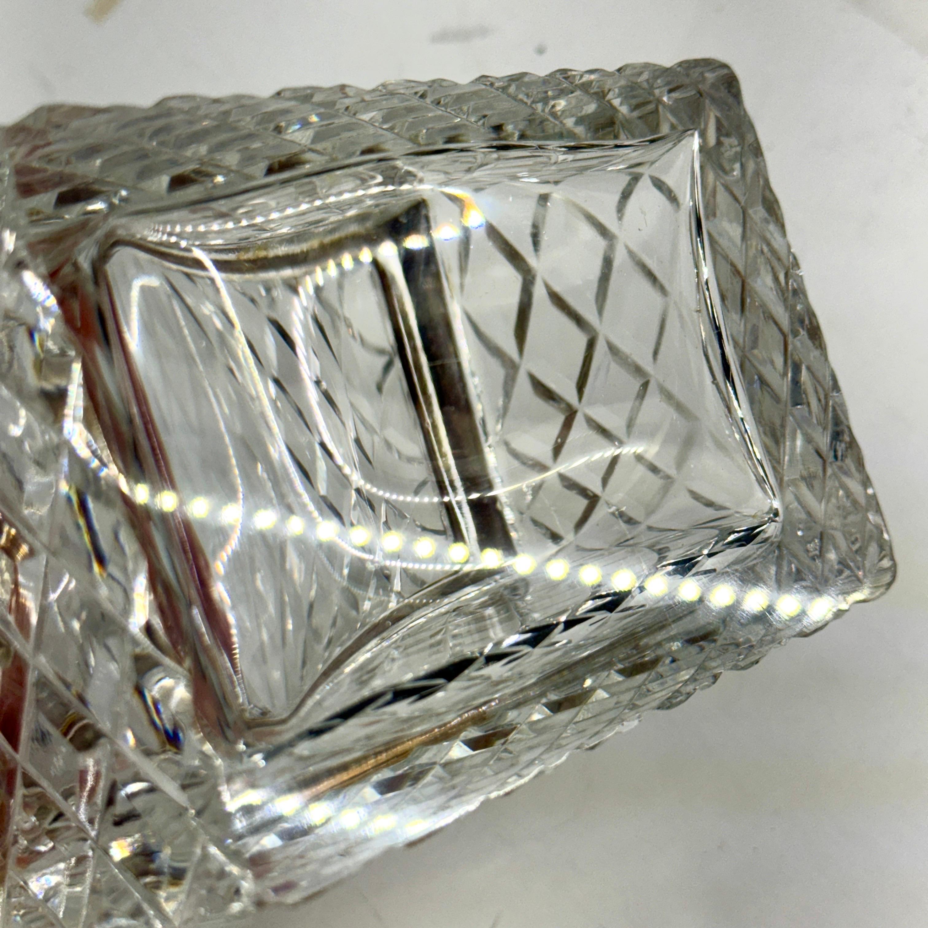 Rectangular Baccarat Style Cut Crystal Lidded Box with Brass Hardware For Sale 8