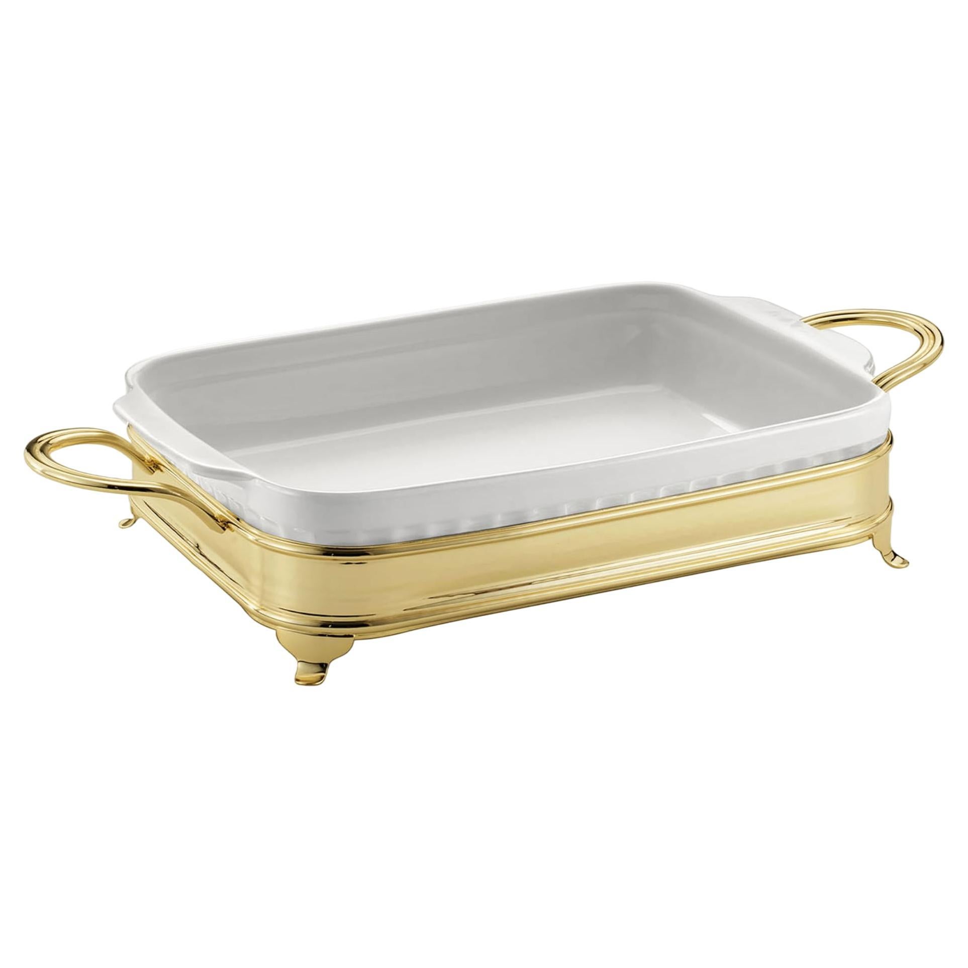 Rectangular Baking Dish with Two-Handle Golden Holder For Sale