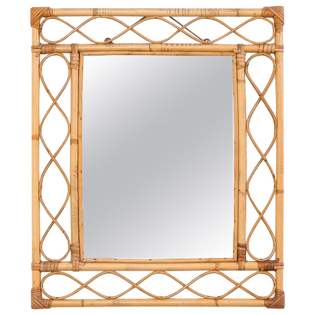 Rectangular Bamboo and Rattan Mirror, 1950s For Sale
