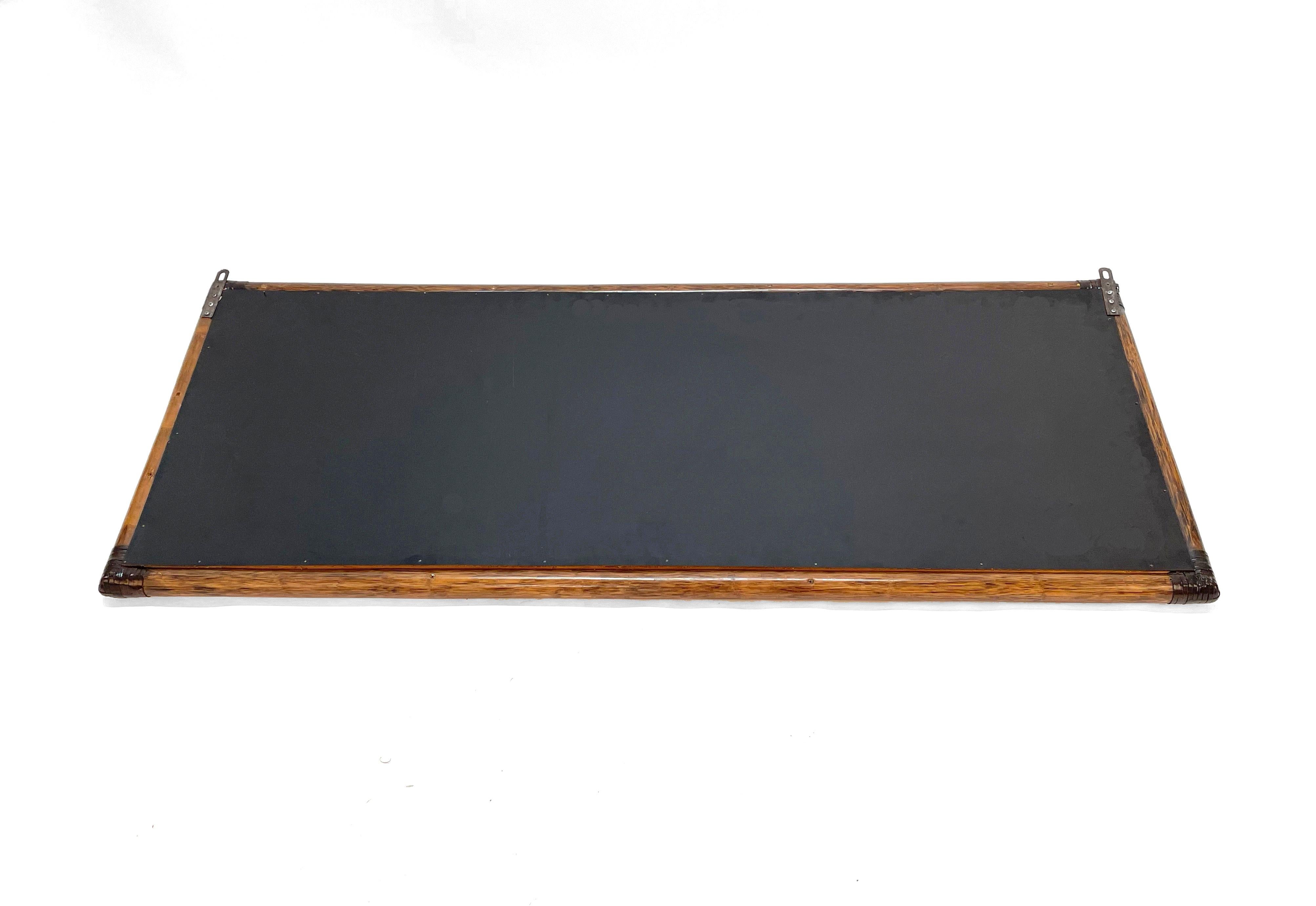 Rectangular Bamboo Cane, Brown Leather and Brass Italian Wall Mirror, 1970s 8