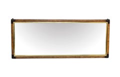 Rectangular Bamboo Cane, Brown Leather and Brass Italian Wall Mirror, 1970s