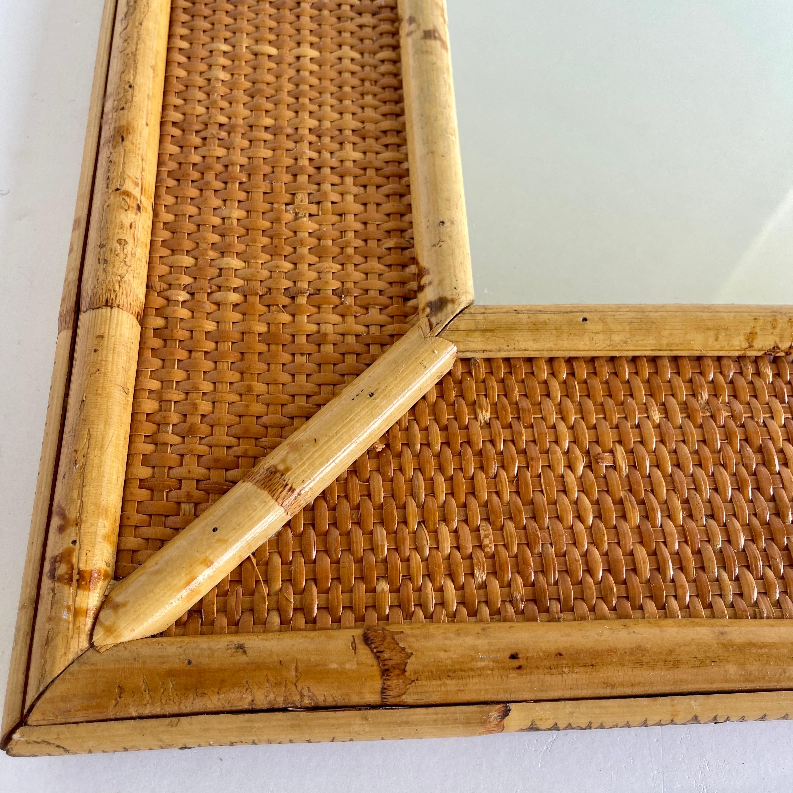 Rectangular Bamboo Frame and Wicker Veneer Wall Mirror, Spain 1970-1980 ...