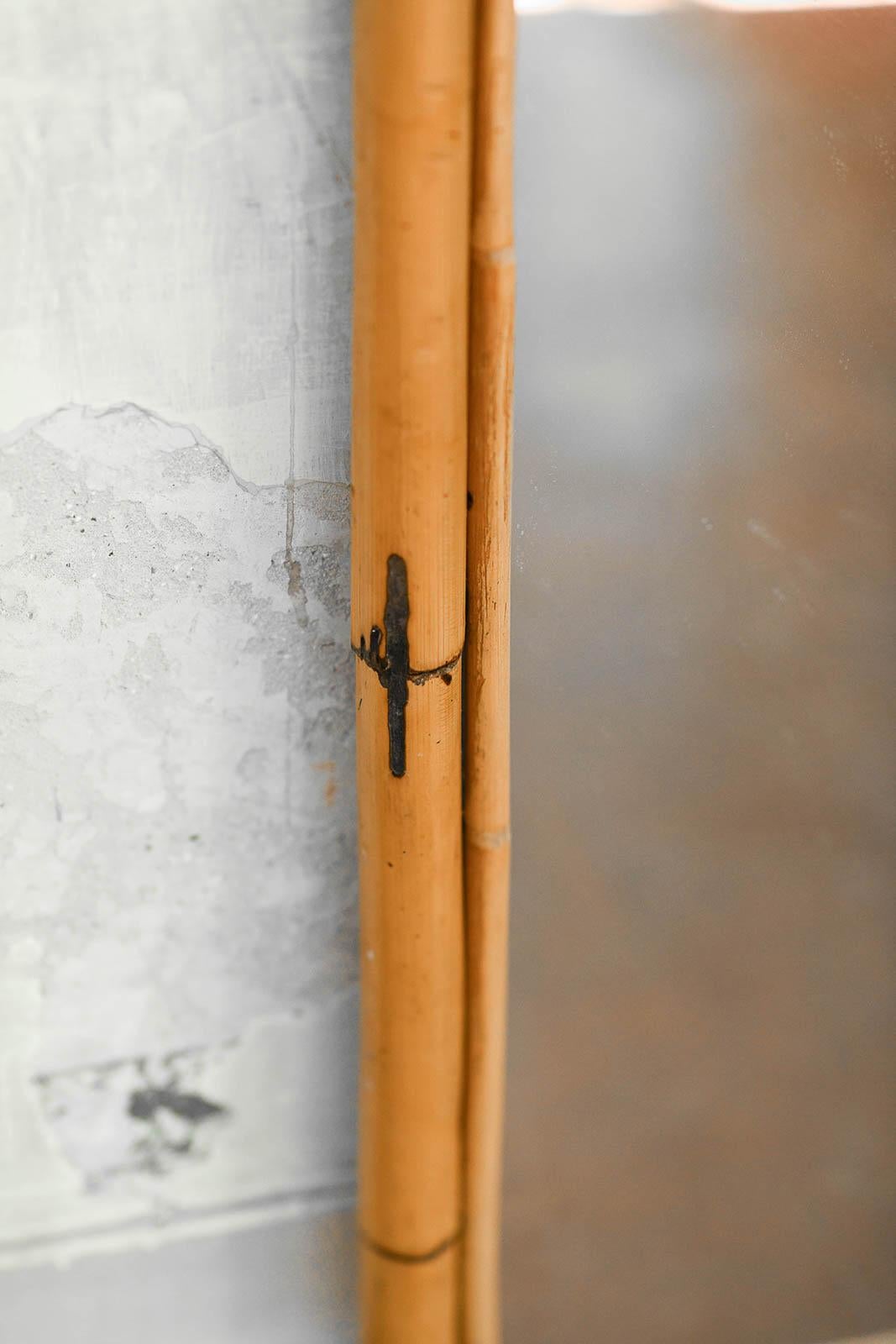 Rectangular Bamboo Mirror With Corner Bindings, Italy 1980 In Good Condition For Sale In Roma, RM