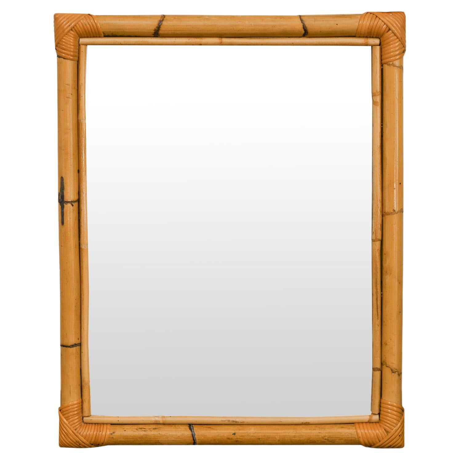 Rectangular Bamboo Mirror With Corner Bindings, Italy 1980