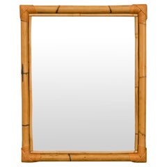 Vintage Rectangular Bamboo Mirror With Corner Bindings, Italy 1980