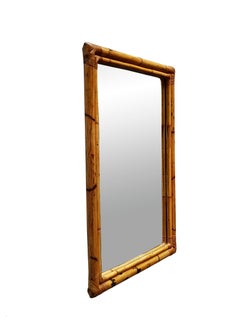 Miroir mural rectangulaire en bambou, Italie, années 1960
