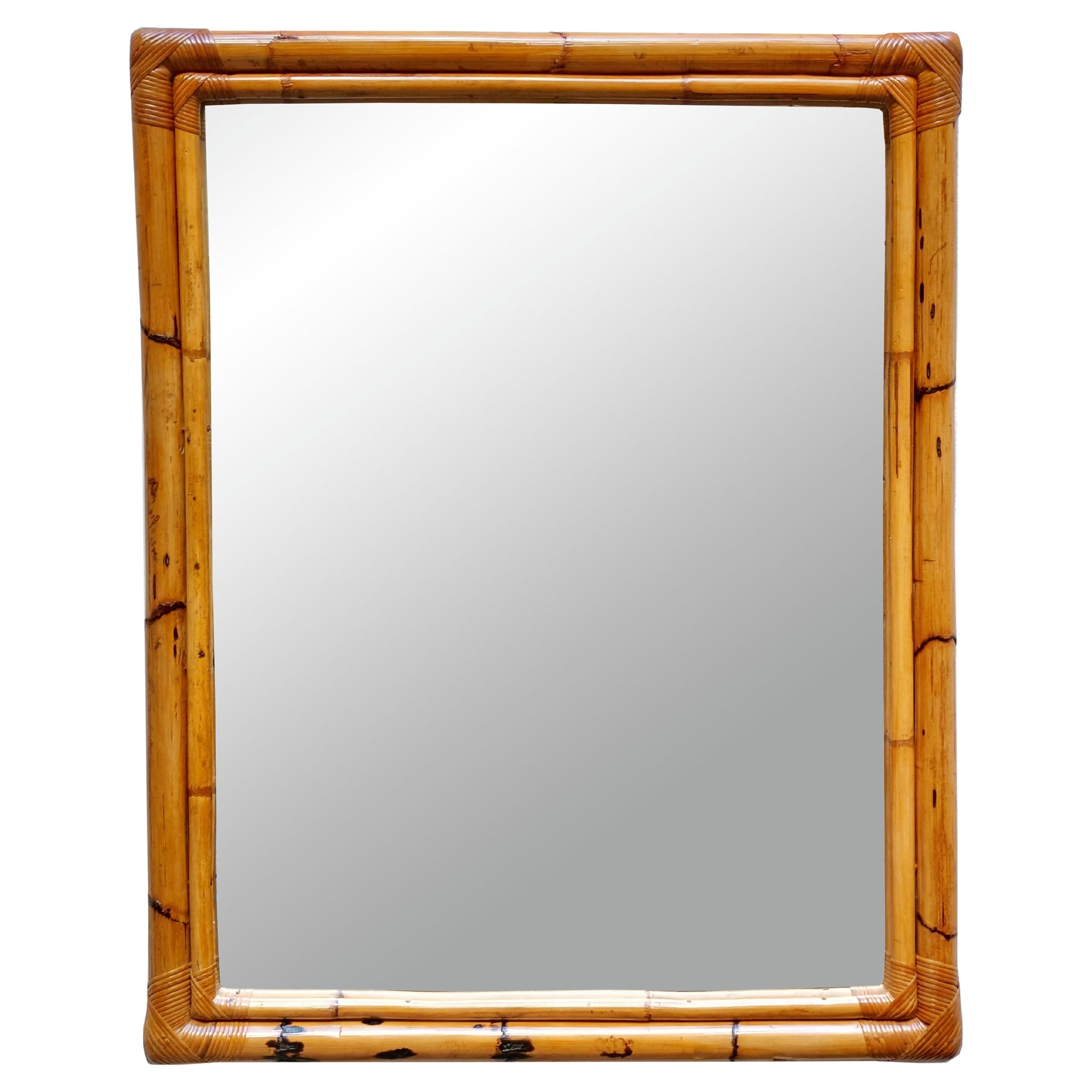Rectangular Bamboo Wall Mirror, Italy 1960s