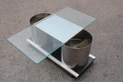 Rectangular Bar Table Movable Top in Steel and Black Wood Italy 1970 Stildomus