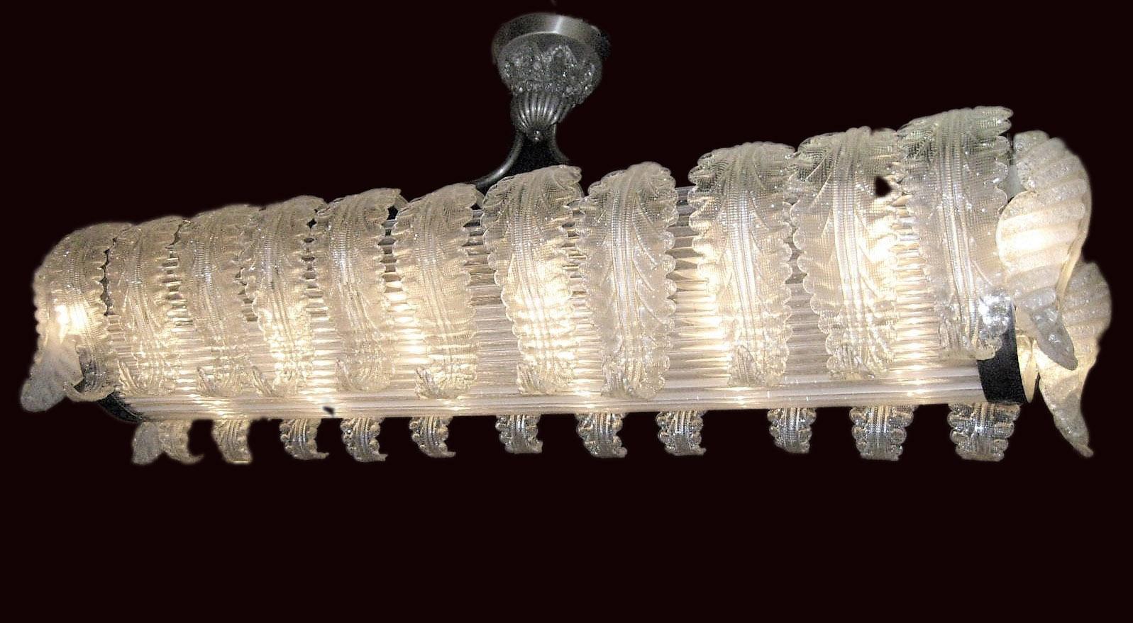 Rectangular Barovier e Toso Hand Blown, Frosted Glass Leaf Chandelier 4