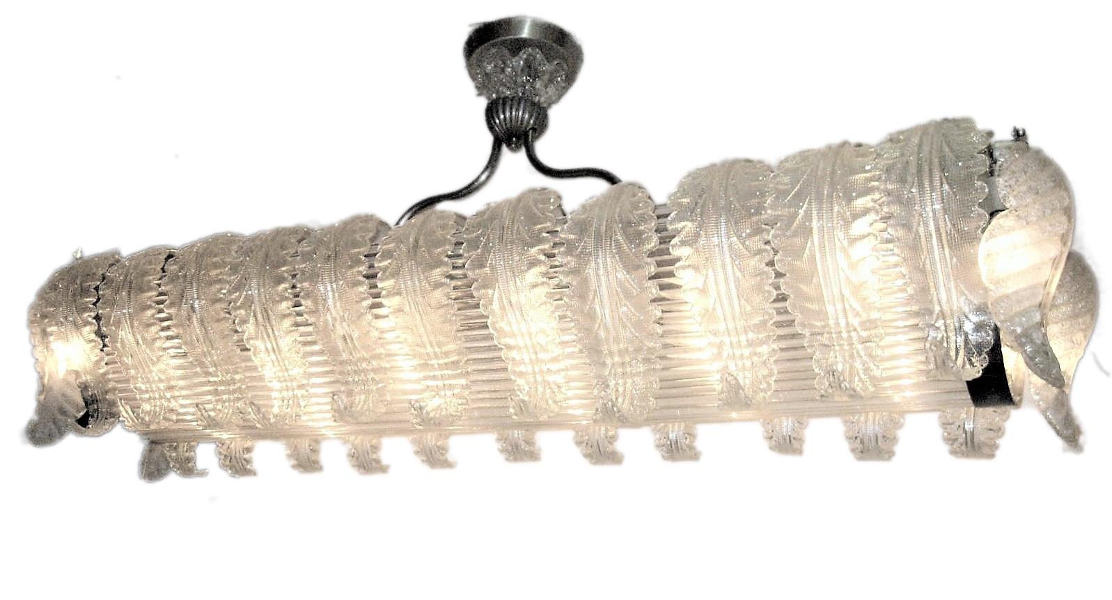 Rectangular Barovier e Toso Hand Blown, Frosted Glass Leaf Chandelier 5