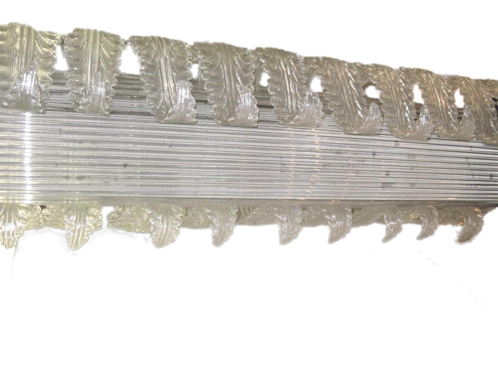 Rectangular Barovier e Toso Hand Blown, Frosted Glass Leaf Chandelier 1