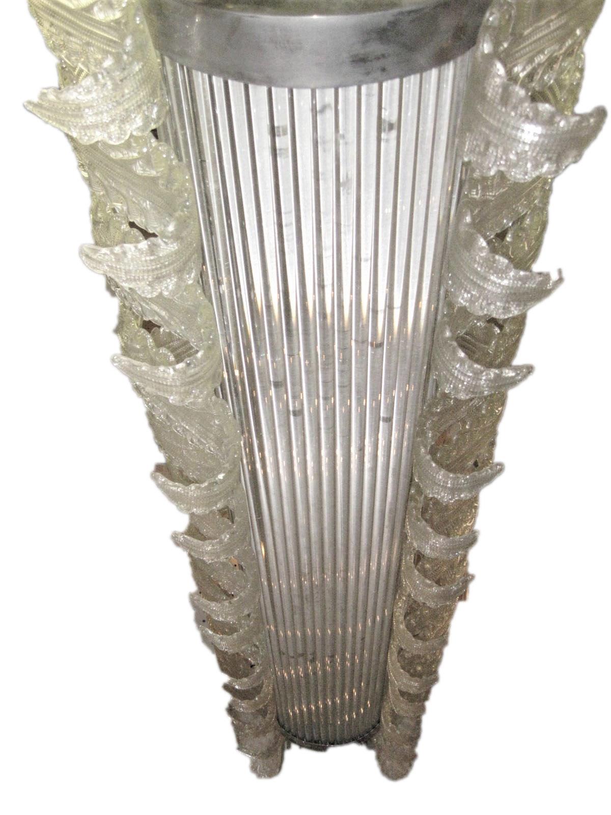 Rectangular Barovier e Toso Hand Blown, Frosted Glass Leaf Chandelier 2