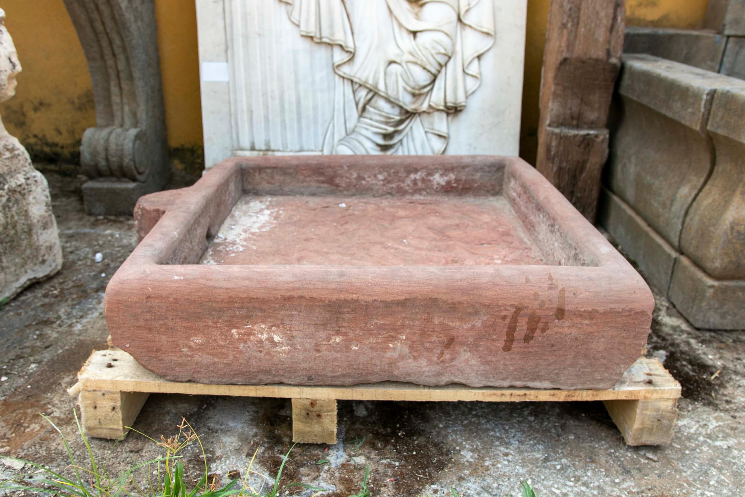 Rectangular Basin with Hand-Carved Red Stone Spout For Sale 12