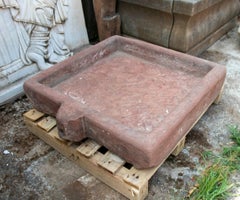 Rectangular Basin with Hand-Carved Red Stone Spout
