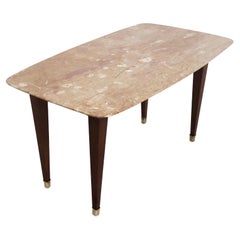 Mesa de centro rectangular de haya de Paolo Buffa con tablero de travertino rosa