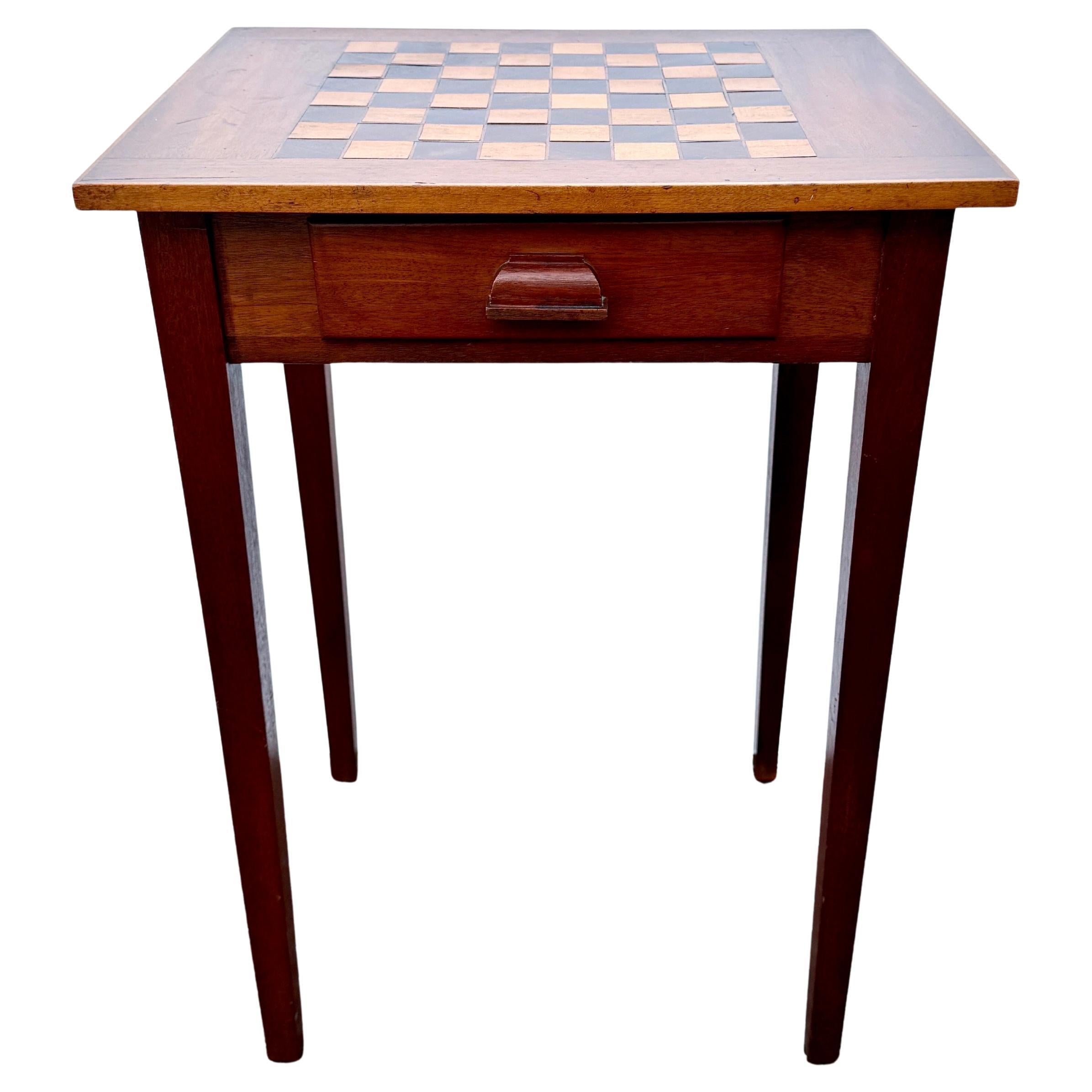 Table d'appoint rectangulaire Biedermeyer Game Chess avec tiroir