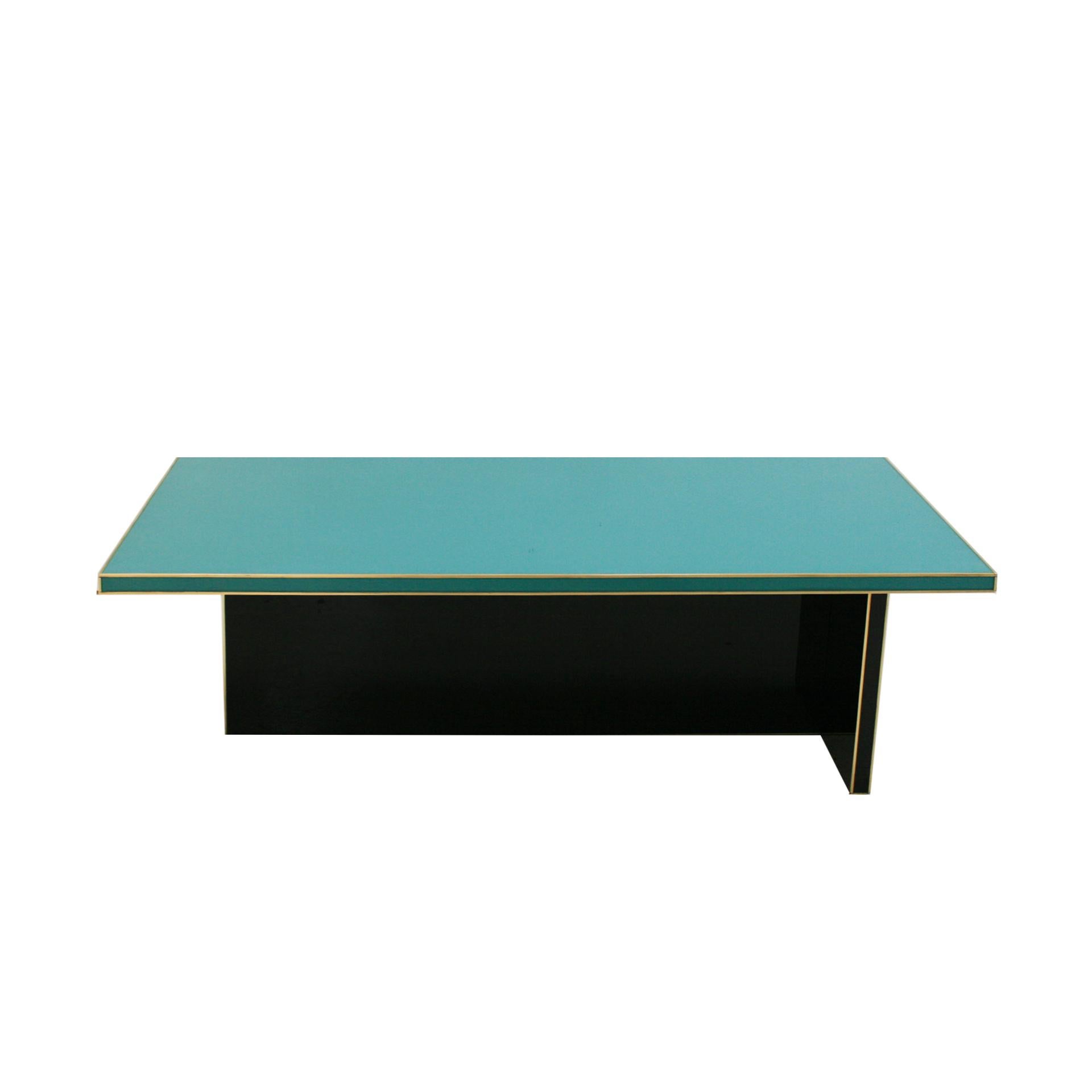 Spanish Rectangular Black and Blue Crystal and Brass Coffee Table