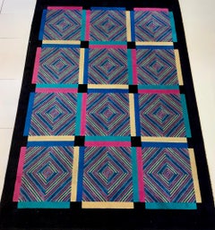 Rectangular Black and Colorful Wool Carpet by Missoni, Italy 1980s