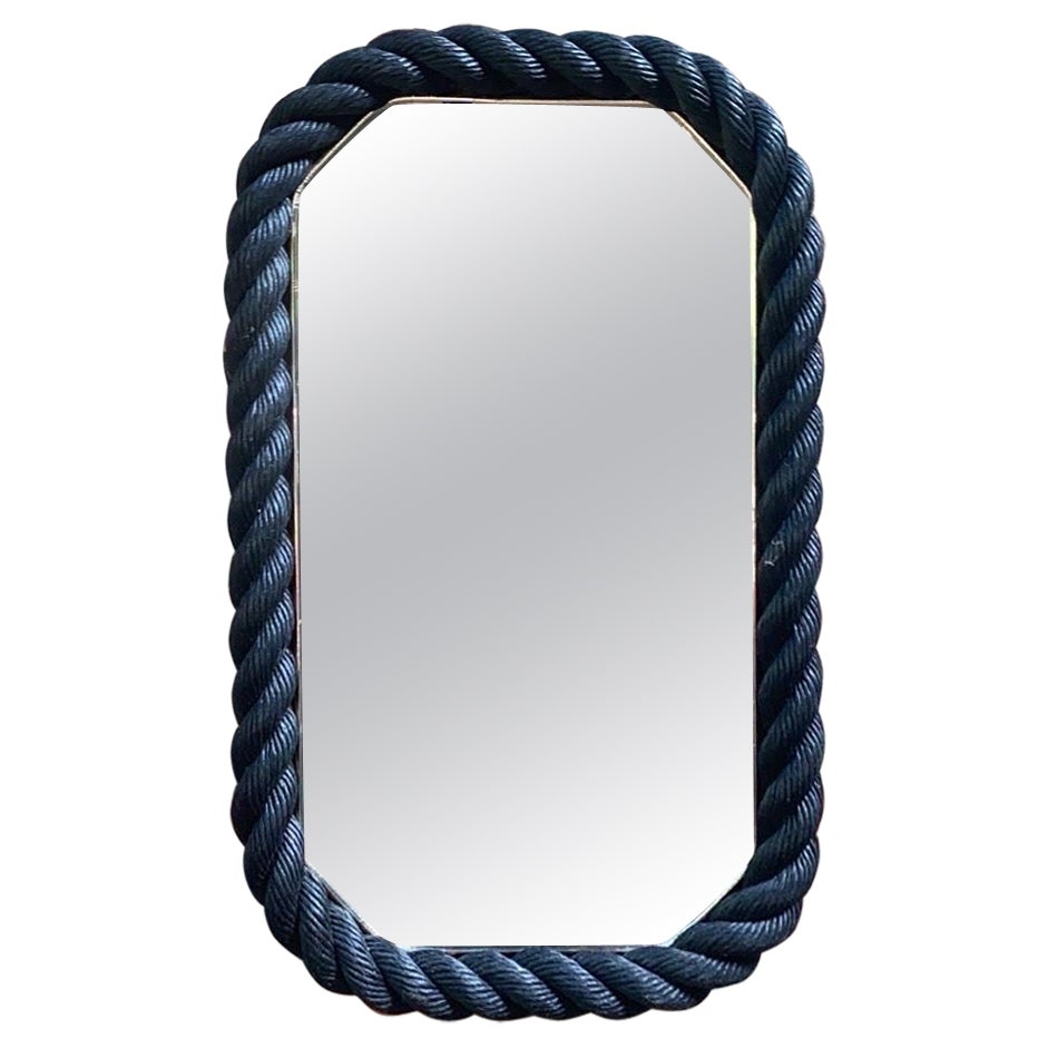 Rectangular Black Rope Mirror Adrien Audoux & Frida Minet, circa 1960