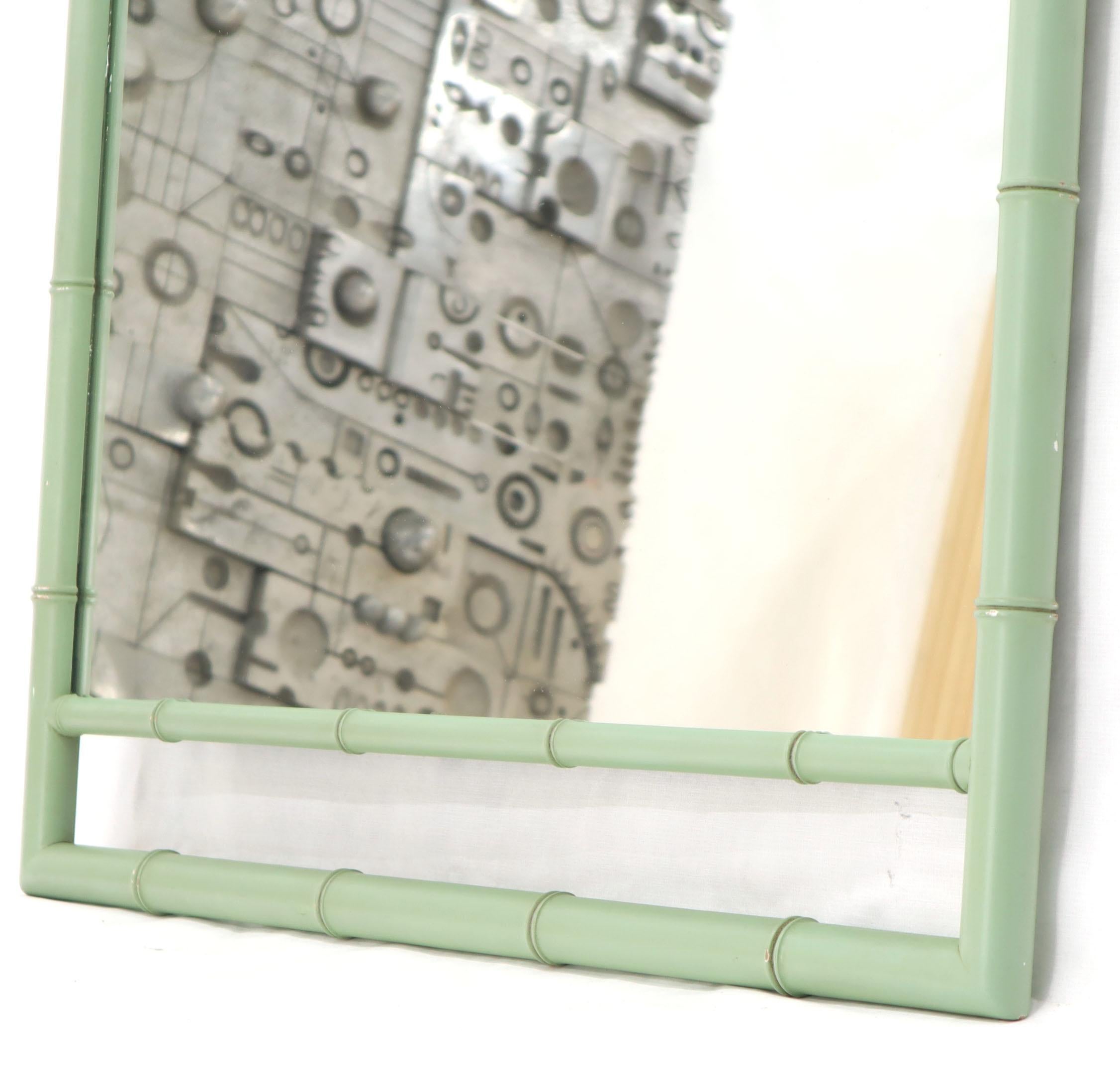 Mid-Century Modern Rectangular Blue Lacquer Faux Bamboo Mirror by Kittinger Mandarin Collection