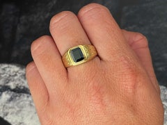 Rectangular Blue Sapphire Ring in 18k Yellow Gold