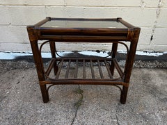 Rectangular Boho Chic Bamboo and Rattan End Table with Glass Top